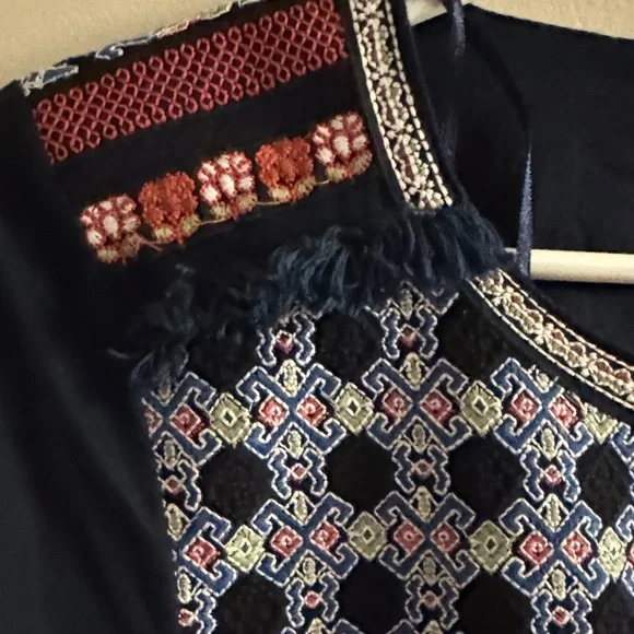 Zara Embroidered -Boho open jacket top with coin accents- Dark Navy Blue - Picture 7 of 16